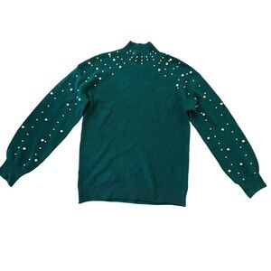 Berkley Jensen Women’s Pearl Embellished Sweater Green Size S